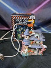 Vtg 90s Spooky Hollow Halloween House Lighted Ghost Jack O Lantern 1995 Box
