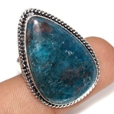 925 Silver Plated Blue Apatite Ring US 9.5 Handmade Gift Most Beautiful GW