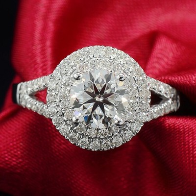 3.5CTW Round Cut Moissanite Double Halo Engagement Ring 14k White Gold Plated