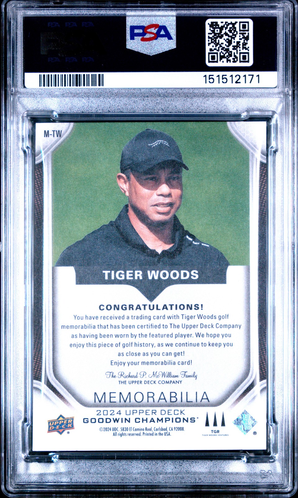 2024 GOODWIN CHAMPIONS MEMORABILIA #MTW TIGER WOODS PSA 7 view 2