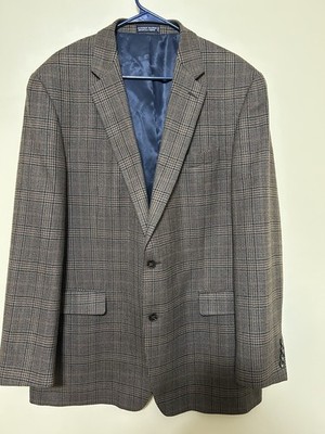 Nautica Men's. 44L 100% Wool Blazer Tan Plaid with Orange Piping 2 Button