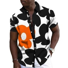 Mens Floral Color Block Design Print Short Sleeve Shirt