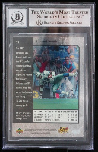 1996 SP #22 Emmitt Smith Auto Dallas Cowboys BGS Autograph 10 - Picture 5 of 7