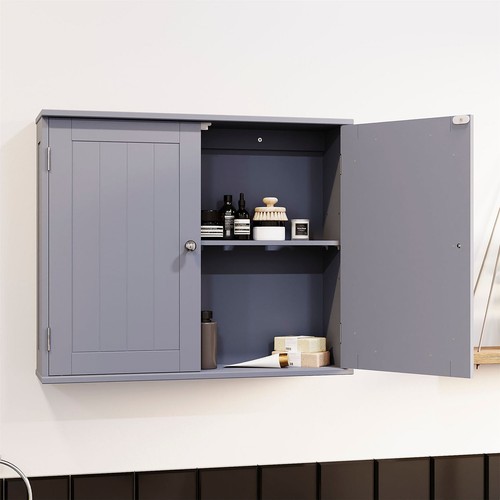 Modern Bathroom Wall Cabinet 2 Door Storage Wooden Cupboard Bathroom Furniture - Picture 8 of 9