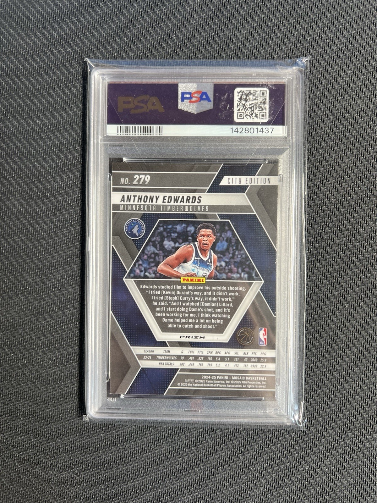 2024 Mosaic Anthony Edwards #33 White Sparkle SP City Edition PSA 8 view 2