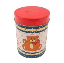 Vintage 1988 Giftco Inc Collectible Teddy Bear Metal Piggy Bank Tin Container 🧸