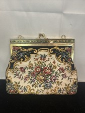 Purse Clutch Tapestry Floral 7.5  width Vintage, Missing Chain