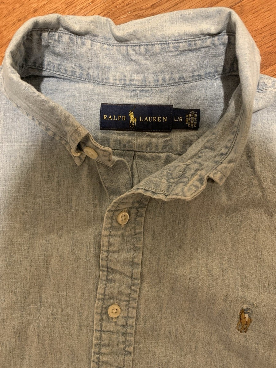 Vintage Polo Ralph Lauren Large Men Chambray Blue Button