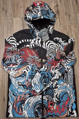 Rebel Vengeance hooded windbreaker jacket Ukiyo-e Japanese-style dragon-tiger L