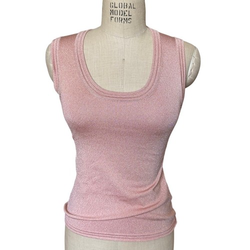 Missoni Shirt rosa metallic Glitzer ärmellos U-Ausschnitt Gr. 40 / US 8