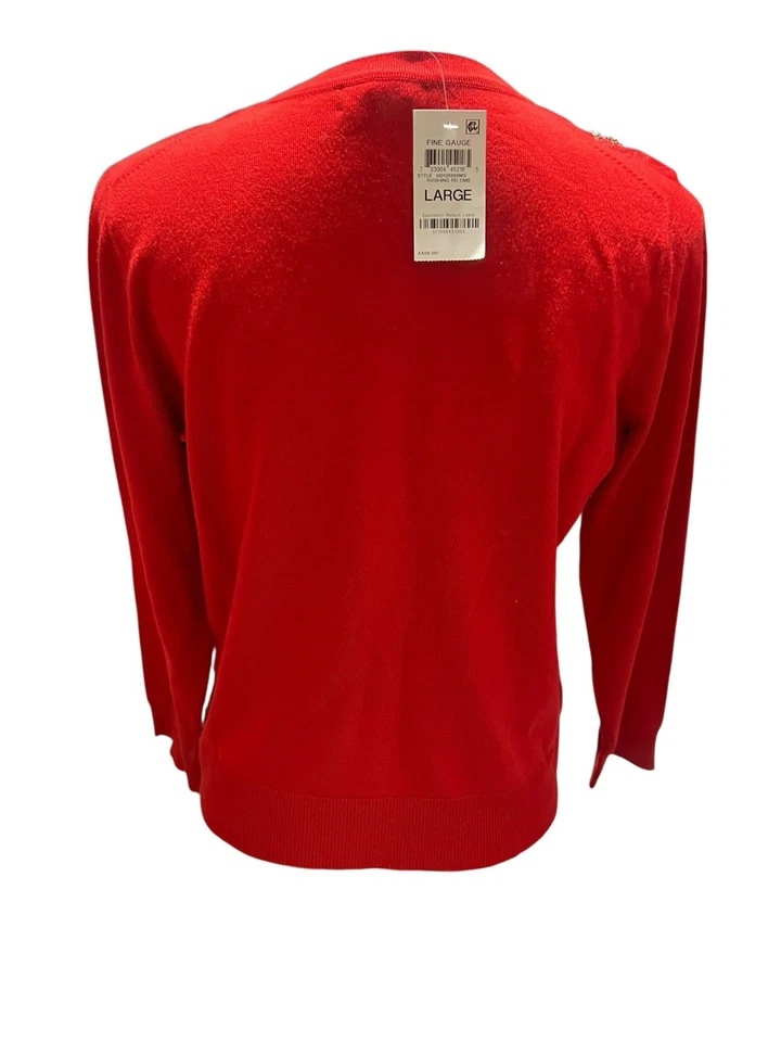 Cárdigan suéter Charter Club para mujer talla L lentejuelas rojas estrás botones nuevo Foto 3 de 4