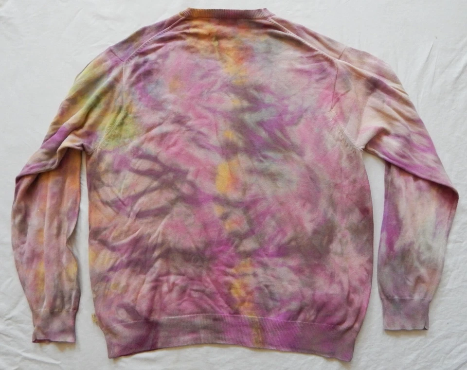 Галстук краситель розовый фиолетовый v-образным вырезом пуловер свитер - XL мужской ручной работы хлопок - Изображение 2 из 4