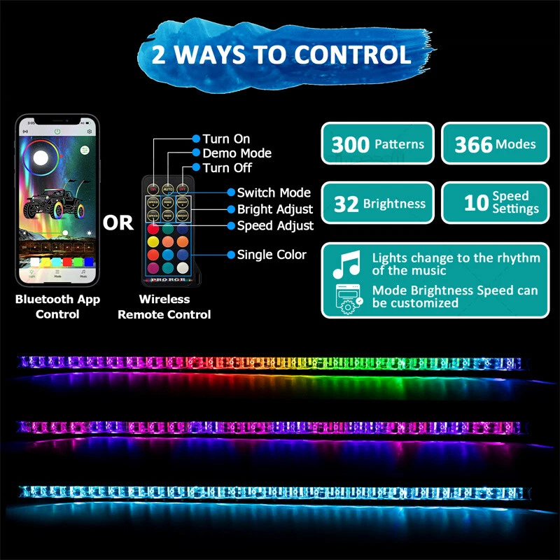 Barra de luz RGBW de 50" aplicación de persecución que cambia de color y control remoto para Nissan Titan Foto 4 de 4