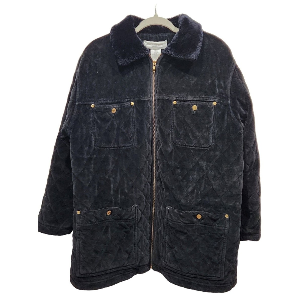 ジャケット・アウター Vintage Jones New York Jacket Vintage Jones New York Sport Black Velour Quilted Zip Front