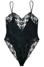 Victoria Secret Vintage Bodysuit Size S Gold Label Snap Closure Lace Trim
