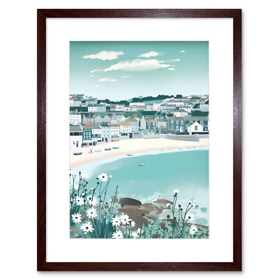 St. Ives Bay Gänseblümchen weich Pastell Küste Stadtbild gerahmtes Wandbild Bild 9 x 7 Zoll
