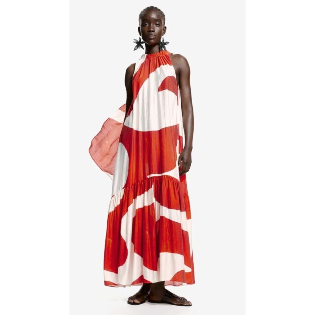 H&M Voluminous maxi dress Summer 2024 Collection (orange/Patterned) Size  XXL thumbnail 2