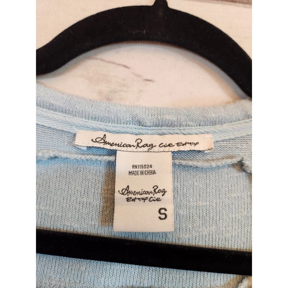 Suéter Pullover American Rag Cie Para Mujer Azul Elastizado Manga Larga Talla Pequeña Foto 3 de 4