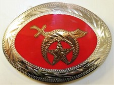 Vintage 1960s Western Flair Masonic or Shriner's Hand-Engraved Belt Buckle