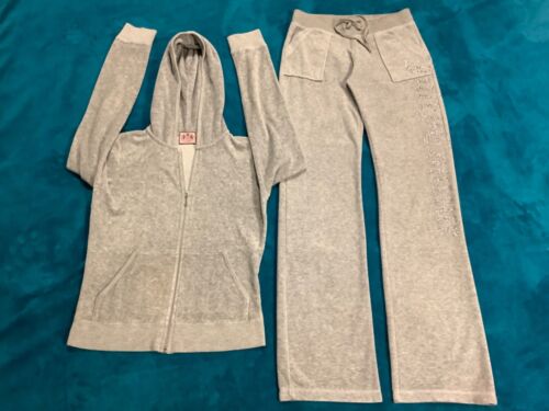 Juicy Couture Heather Grey Zip Up Hoodie Low Rise Straight Leg Pants 26 x 31 XS - Picture 4 of 15