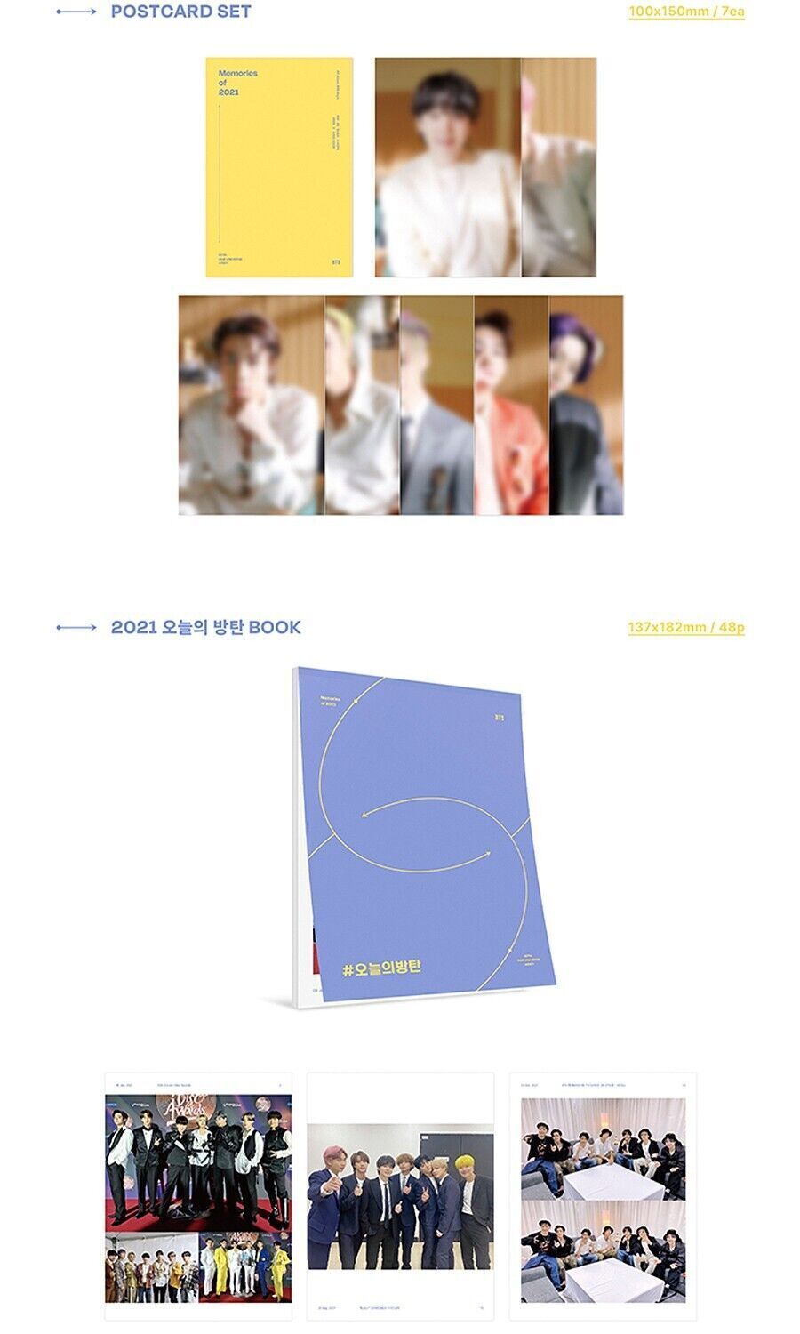 K-POP BTS MEMORIES OF 2021 DVD 7Disc+214p  P.Book+Frame+Photo+Sticker+Post+P.Card