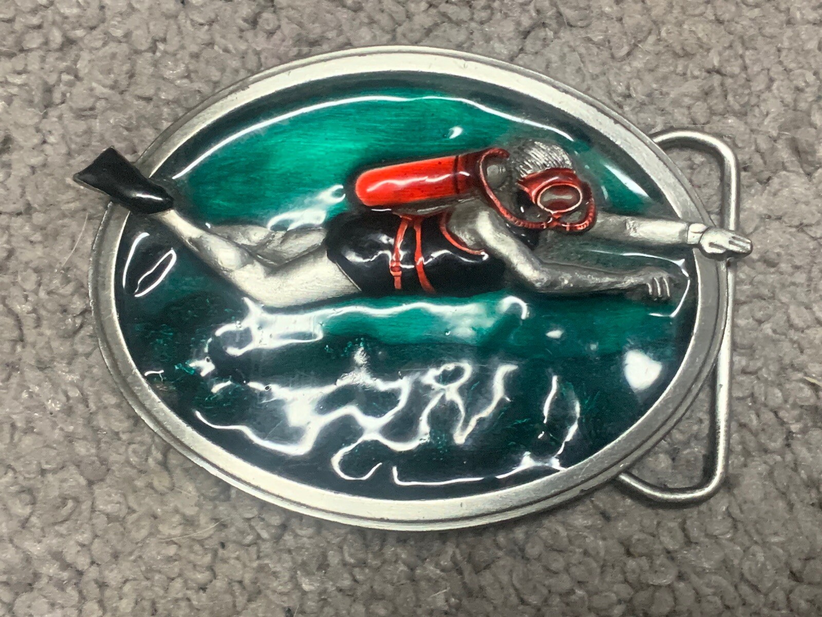 1984 bergamot Brass Works Scuba Diver Belt Buckle Gem