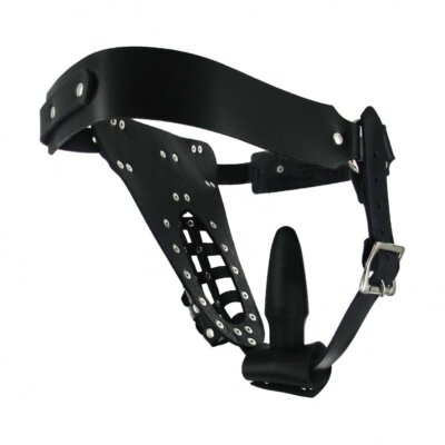 The Safety Net Leather Male Chastity Belt w Anal Plug Harness --FREE  SHIPPING!!!