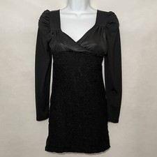 Womens Mini Cocktail Party Dress Black Lace Long Sleeve Size Small