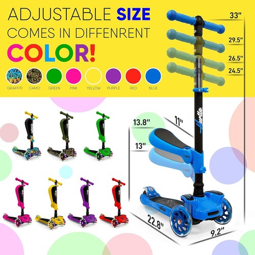 LED Light Up 3-Wheel Kids Scooter with Adjustable Handle and Removable Seat - Picture 8 of 9
