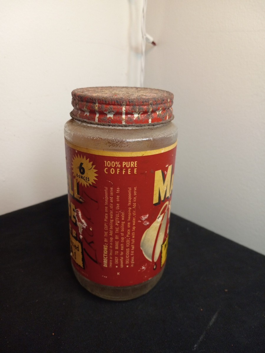 Vintage Maxwell House Instant Coffee 2 OZ Glass Jar Paper Label