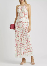 RIXO LONDON Lace Trim Polka Dot Wedding Guest Summer Crystal Midi Skirt NWT XXXL