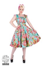 Robe Swing Rockabilly Pinup Fleurie Bleu Lagoon H&R London Années 50 9619