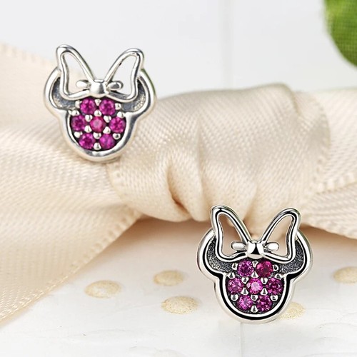 ZARD Disney Minnie Mouse Stud Earrings 925 Sterling Silver Pink Cubic Zirconia - 第 5/9 張圖片