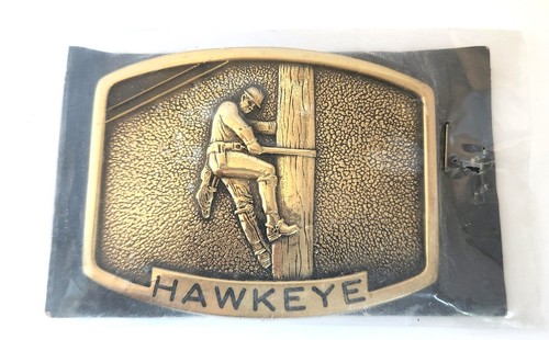 HAWKEYE Lineman Electrical Powerline Power Pole Belt Buckle Brass Handmade USA