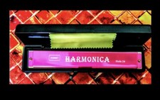 yuemei 24 hole HARMONICA in case polishing cloth.mouth organ, not a toy pink,New