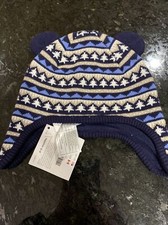 Gymboree Baby Toddler Winter Hat 0-6 months Navy White COVERS EARS NWT