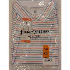 Hickey Freeman Golf Polo XXL White Stripe Stretch Moisture-Wicking NWT