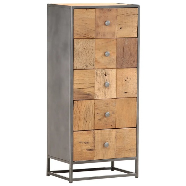 Highboard Aus Altholz Massiv Mit Zwei Schubladen 45X30X100 Cm-image