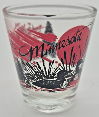 Vintage 1980s Someplace Special Minnesota Red Black Loon Barware Bar Shot Glass