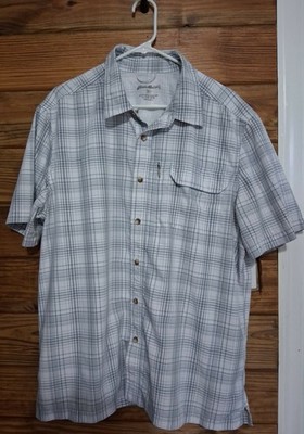 Eddie Bauer Gray/White Plaid Short Sleeve Button-Up Shirt w/ Pocket Men's XL