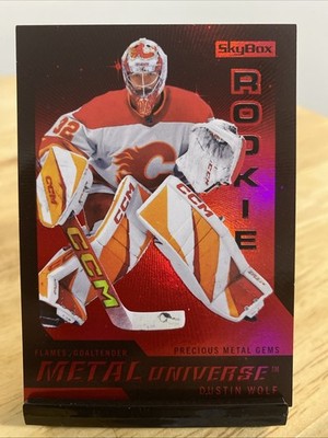 2023-24 Skybox Metal Universe - Rookie Retros Dustin Wolf #R-39 PMG Red /90 (RC)