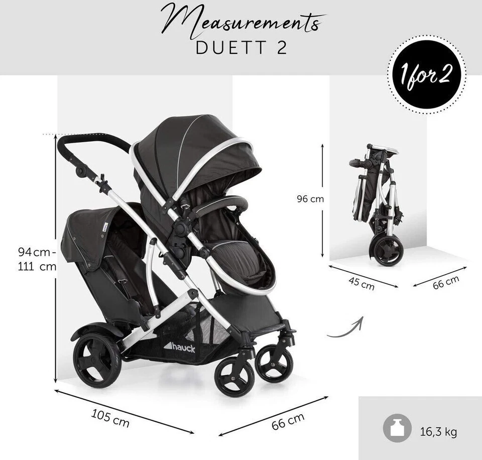 Hauck Duett 2 Zwillingskinderwagen, Doppelsitz für 2 Kinder, umkehrbarer Sitz, - Bild 4 von 4