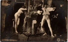 RPPC Nude Working Girl Man Police Arresting? Postcard G4