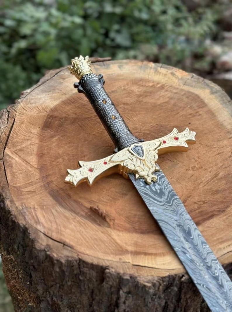 Custom Handmade Damascus Steel Templar Medieval Sword | Holy Sword