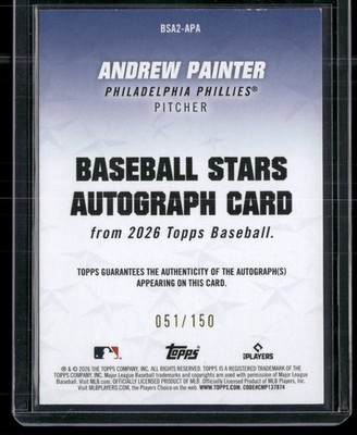 2026 Topps #BSA2-APA Andrew Painter Baseball Stars Autographs #/150