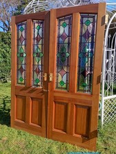 Victorian French Doors Stained Glass Handmade Quality Antique style 