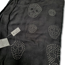 Studded Skull Scarf  Sheer Black with Gunmetal Studs Skulls Design