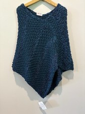NEW Vintage Hand Knit Poncho 100 Wool Handknitted Blue Boho Festival Academic