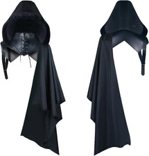 Medieval Cloak Men Renaissance Shoulder Shawl Half Cape Black Cloak with Hood La
