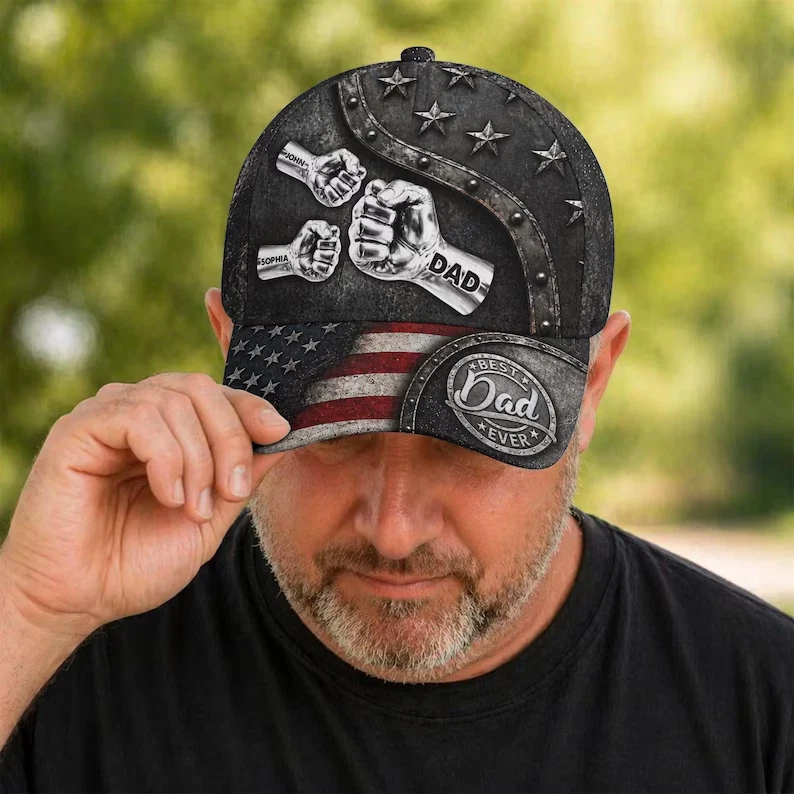 Personalized Fist Names Dad Hat, Custom Father's Day Cap - All Print